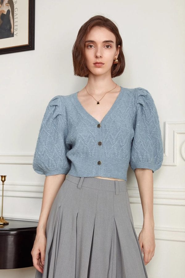 PUFF SLEEVE KNITTED TOP