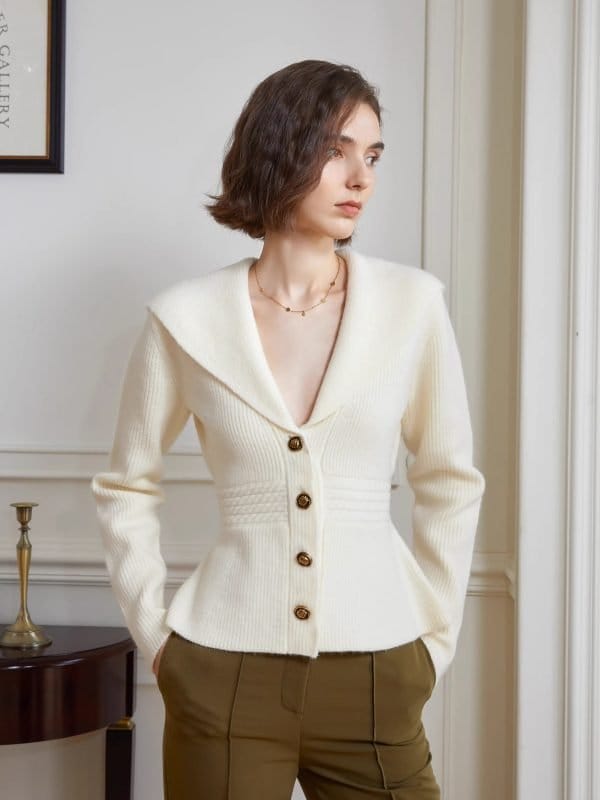 LARGE LAPEL WAISTED SWEATER - 图片 7