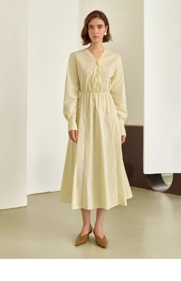V-NECK HIGH WAISTED DRESS - 图片 8