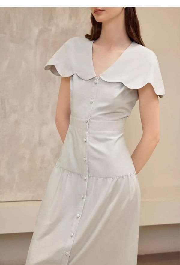 LACE LAPEL SLEEVELESS DRESS - 图片 2