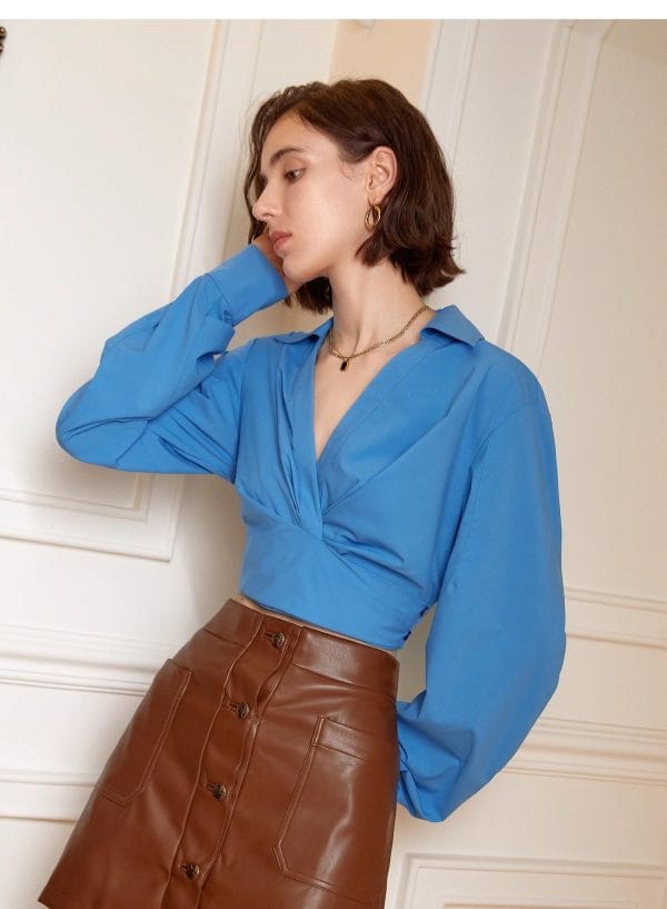 V-NECK LONG SLEEVED SHIRT - 图片 2
