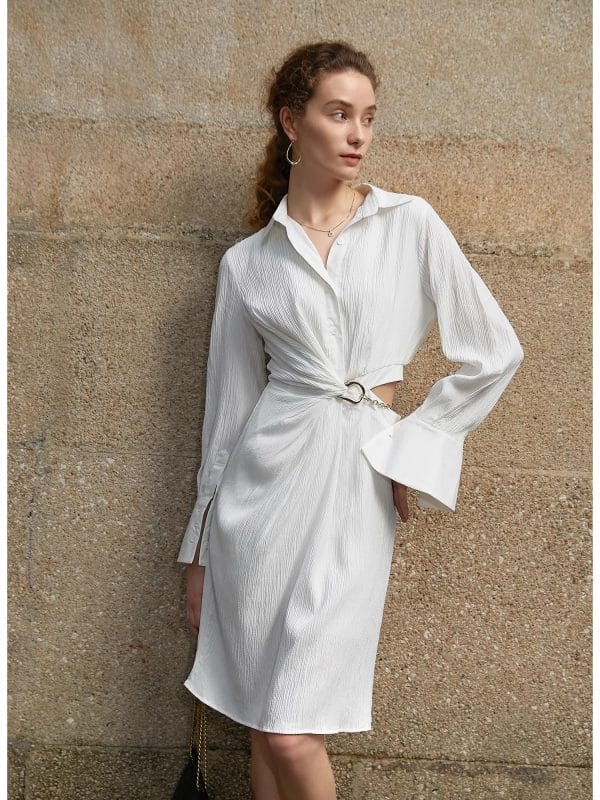 HOLLOW WAIST CINCHING DRESS - 图片 7