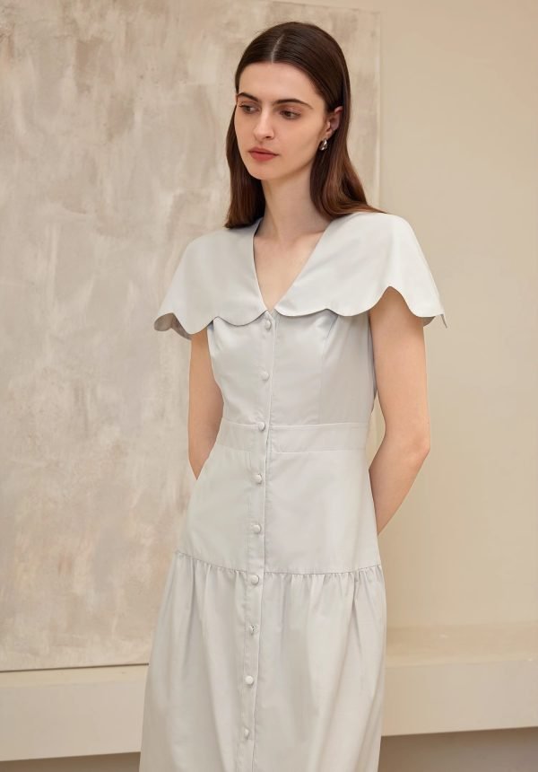 LACE LAPEL SLEEVELESS DRESS - 图片 3