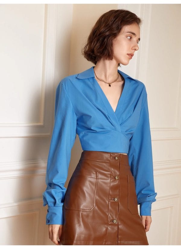V-NECK LONG SLEEVED SHIRT - 图片 3