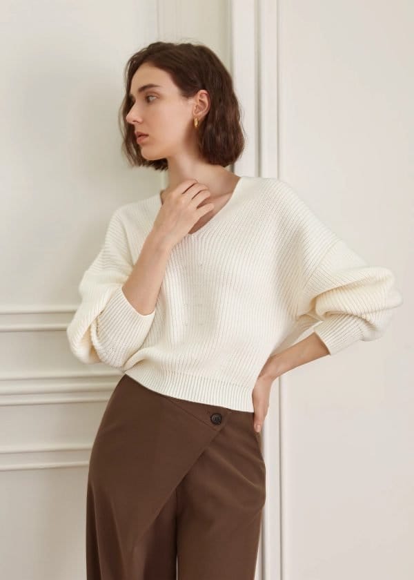 V-NECK KNITTED SWEATER - 图片 4