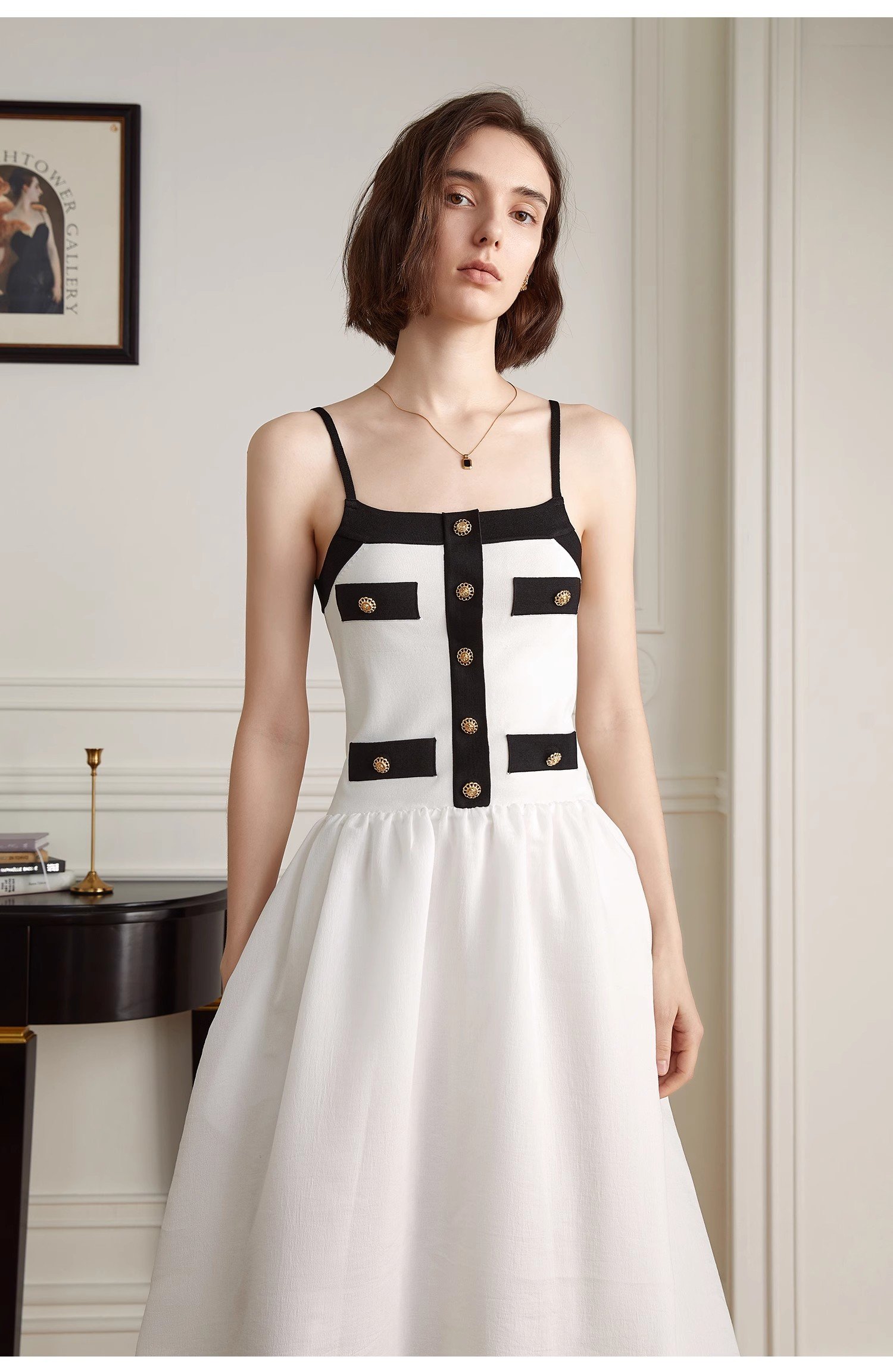 CONTRASTING SUSPENDER DRESS