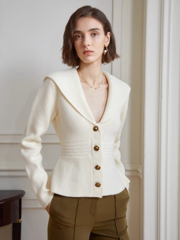 LARGE LAPEL WAISTED SWEATER - 图片 3