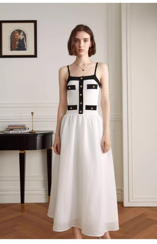 CONTRASTING SUSPENDER DRESS - 图片 4