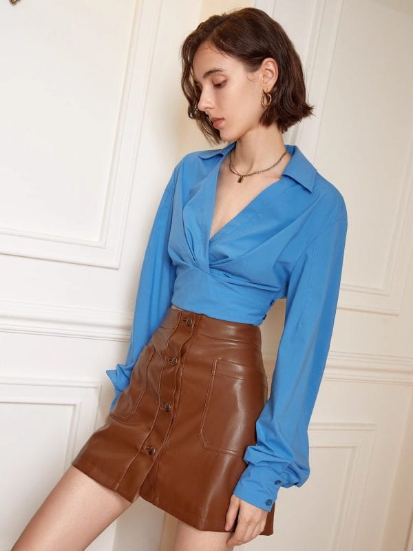 V-NECK LONG SLEEVED SHIRT - 图片 4