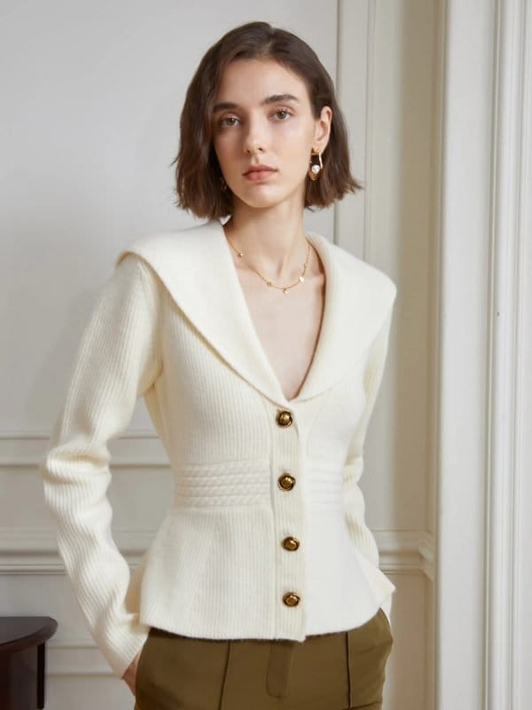 LARGE LAPEL WAISTED SWEATER - 图片 6