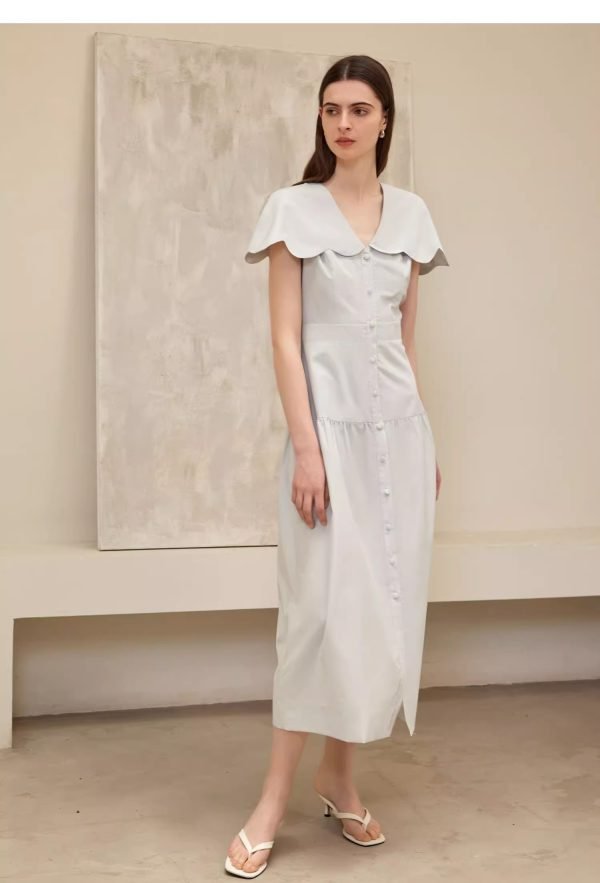 LACE LAPEL SLEEVELESS DRESS - 图片 4