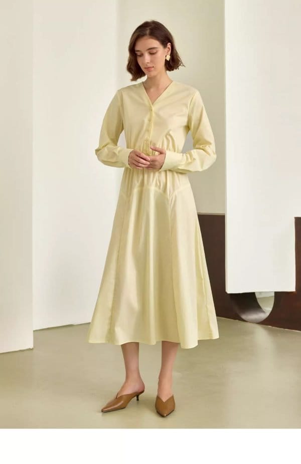 V-NECK HIGH WAISTED DRESS - 图片 2