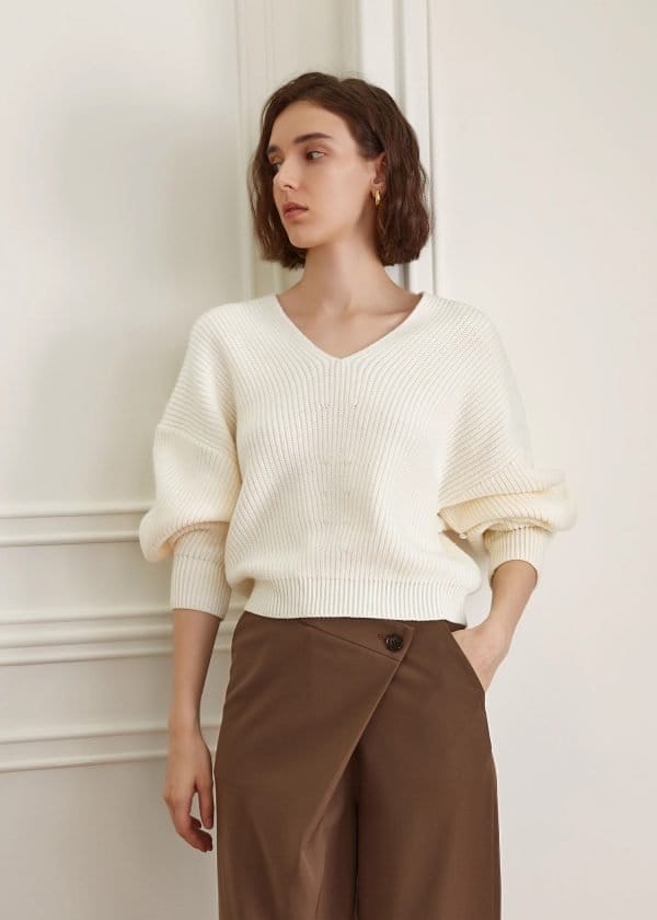 V-NECK KNITTED SWEATER - 图片 5